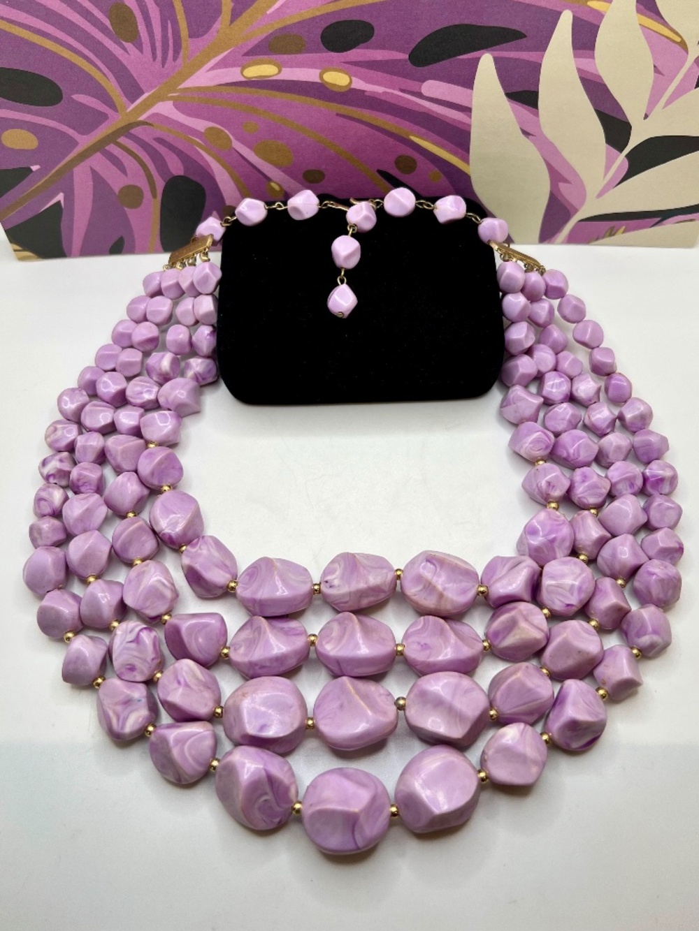 Coro Four Strand Lavender Acrylic Bead Necklace